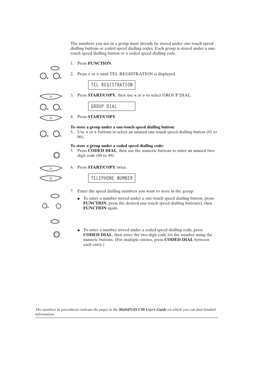 Creating groups for group dialling (3-17) | Canon C50 User Manual | Page 28 / 48