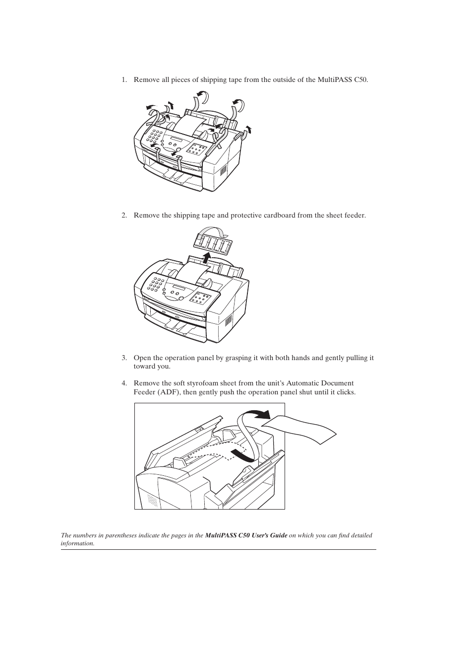 Removing shipping materials (2-8) | Canon C50 User Manual | Page 3 / 48