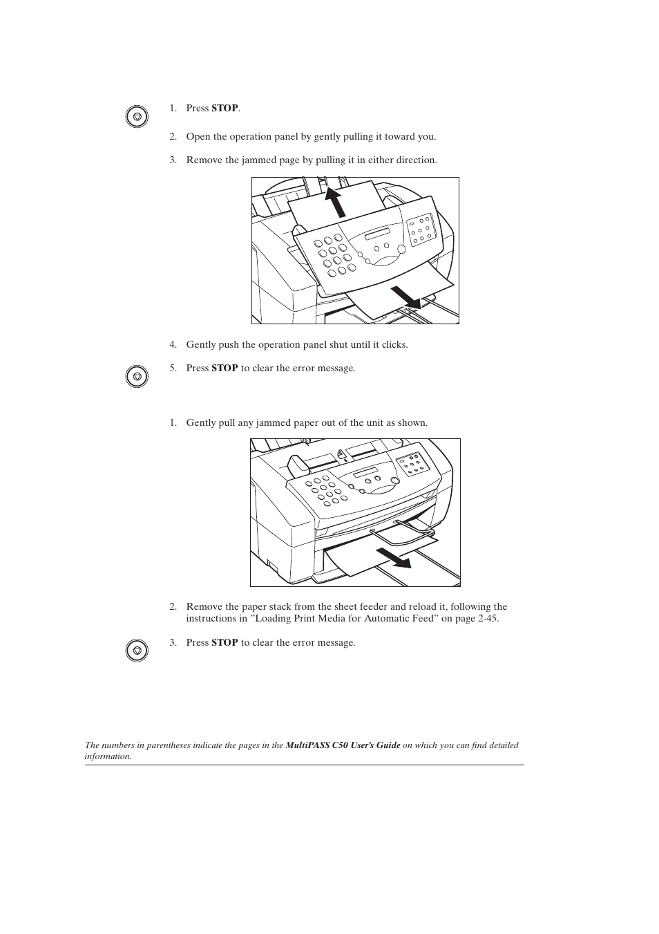 Jams in the automatic document feeder (adf) (8-6), Jams in the sheet feeder (8-8) | Canon C50 User Manual | Page 37 / 48