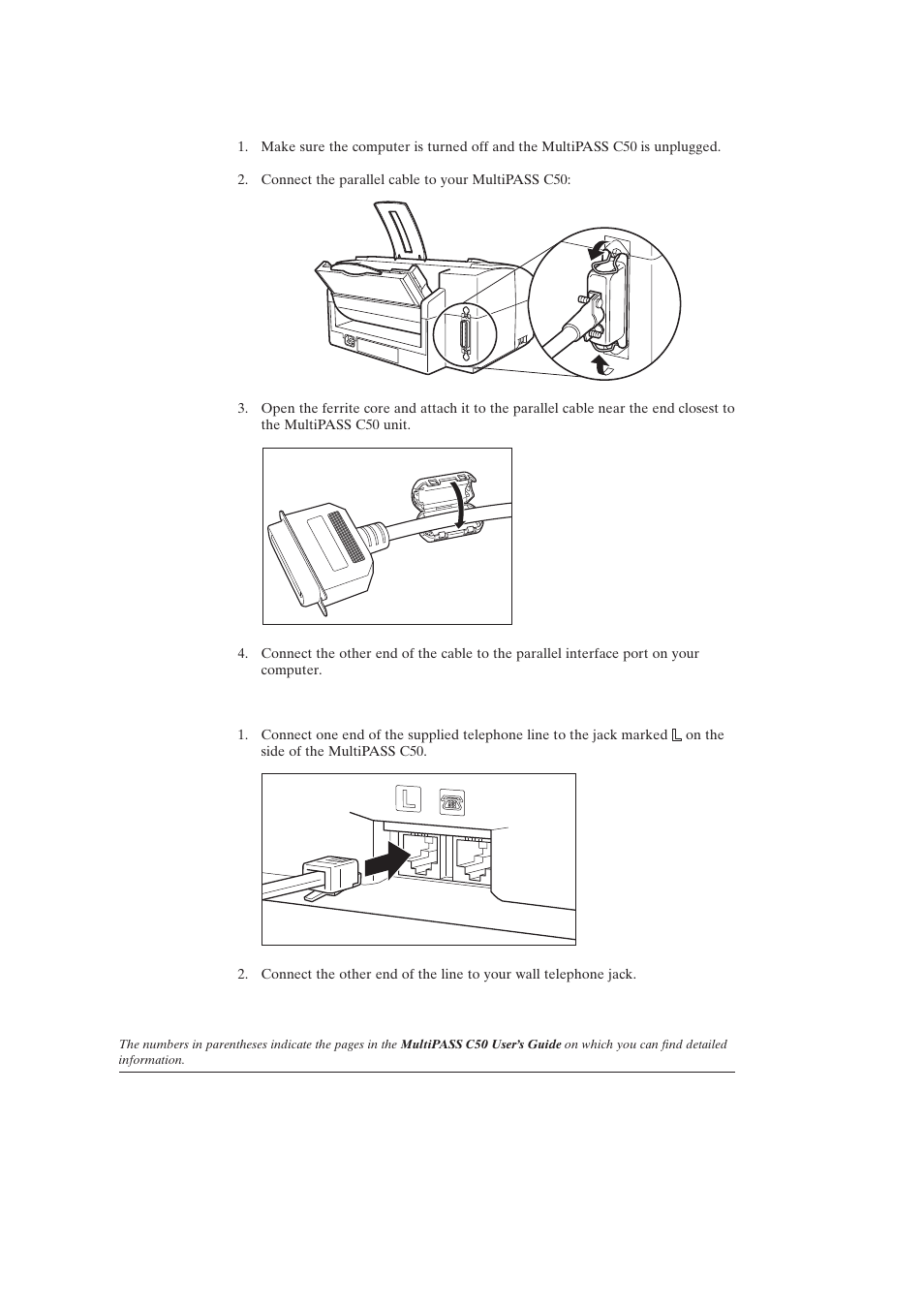 Connecting the telephone line (2-16) | Canon C50 User Manual | Page 6 / 48