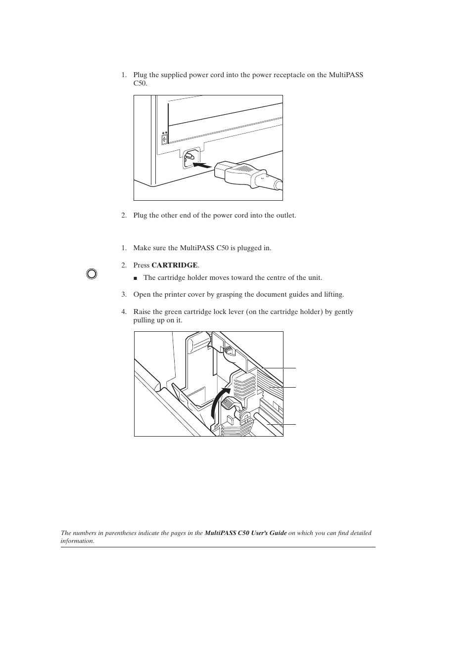 Connecting the power cord (2-18), Installing the bj cartridge (2-31) | Canon C50 User Manual | Page 7 / 48