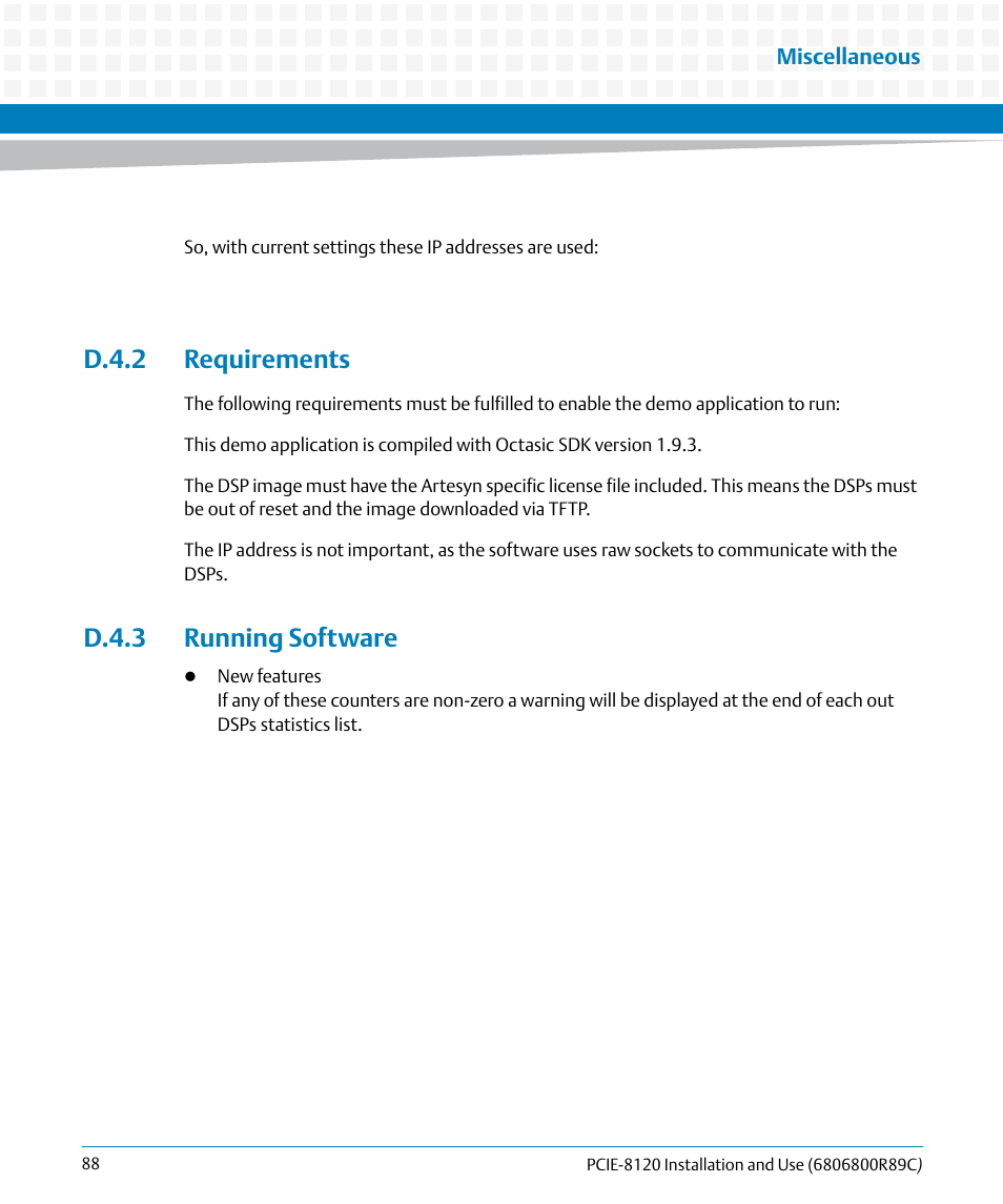 D.4.2 requirements, D.4.3 running software, D.4.2 requirements d.4.3 running software | Artesyn PCIE-8120 Installation and Use (July 2014) User Manual | Page 88 / 102
