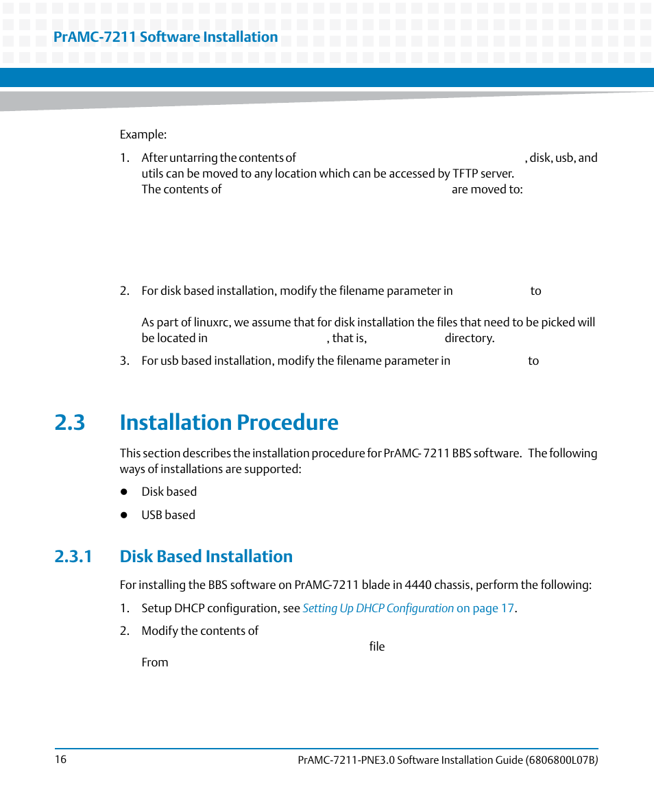 3 installation procedure, 1 disk based installation | Artesyn PrAMC-7211 PNE3.0 Software Installation Guide (June 2014) User Manual | Page 16 / 70
