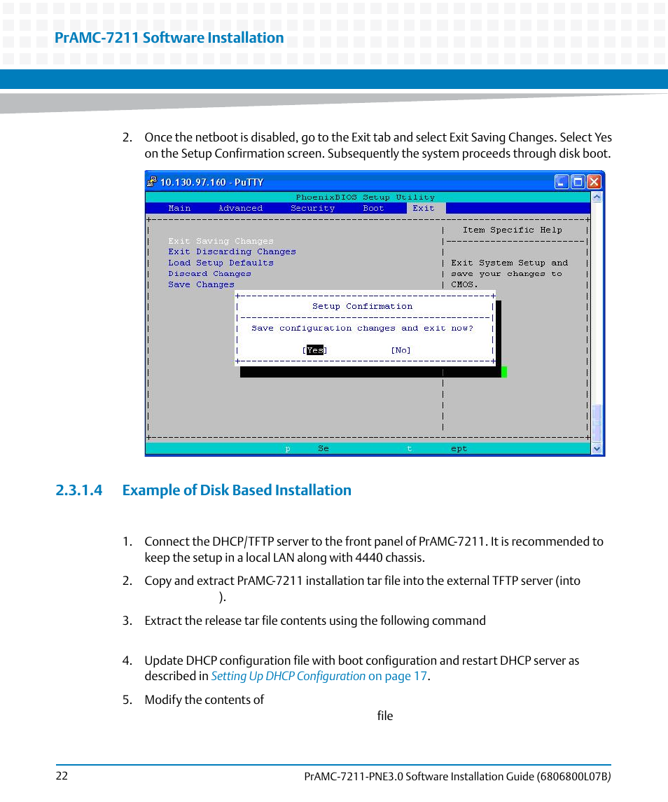 4 example of disk based installation, Pramc-7211 software installation | Artesyn PrAMC-7211 PNE3.0 Software Installation Guide (June 2014) User Manual | Page 22 / 70