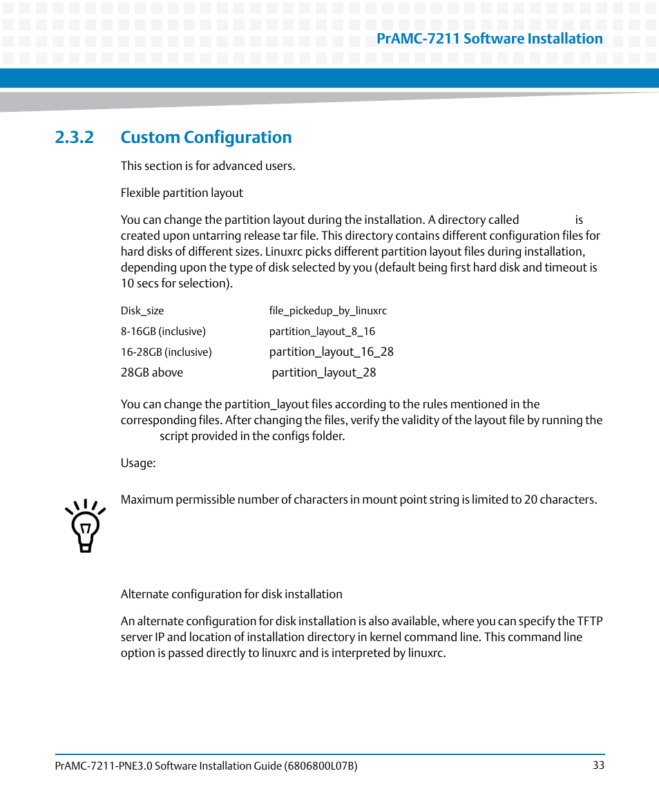 2 custom configuration, Pramc-7211 software installation | Artesyn PrAMC-7211 PNE3.0 Software Installation Guide (June 2014) User Manual | Page 33 / 70