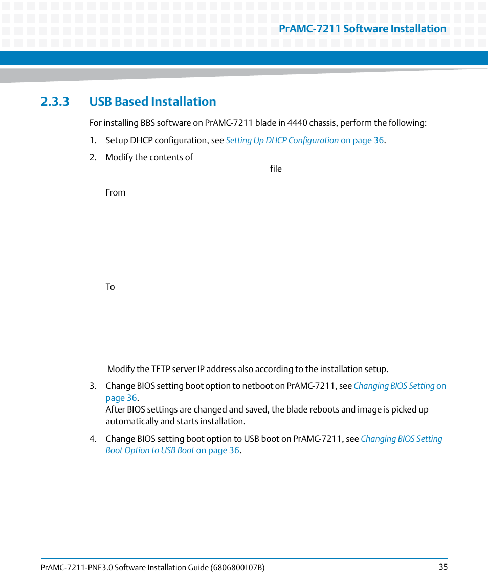 3 usb based installation, Pramc-7211 software installation | Artesyn PrAMC-7211 PNE3.0 Software Installation Guide (June 2014) User Manual | Page 35 / 70