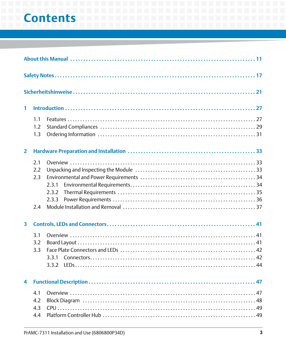 Artesyn PrAMC-7311 Installation and Use (June 2014) User Manual | Page 3 / 126