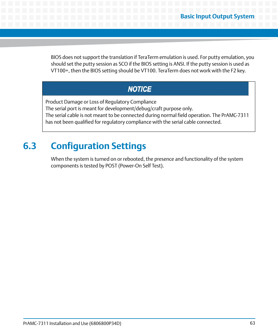 3 configuration settings | Artesyn PrAMC-7311 Installation and Use (June 2014) User Manual | Page 63 / 126