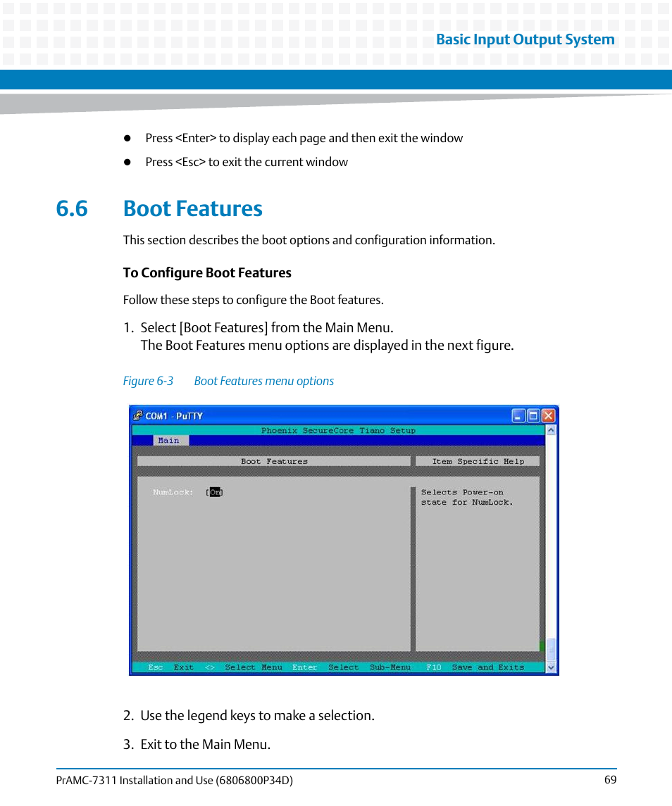 6 boot features, Figure 6-3, Boot features menu options | Artesyn PrAMC-7311 Installation and Use (June 2014) User Manual | Page 69 / 126