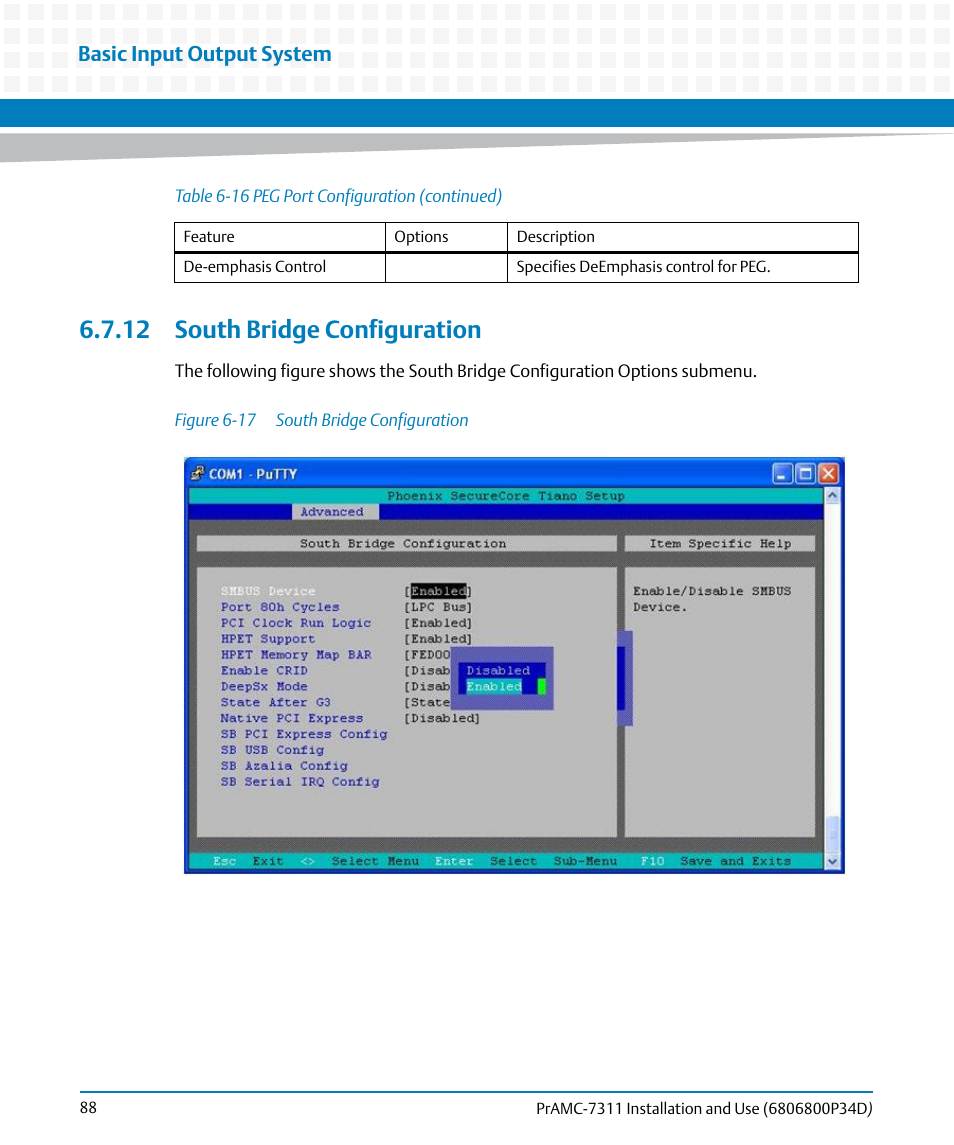 12 south bridge configuration, Figure 6-17, South bridge configuration | Basic input output system | Artesyn PrAMC-7311 Installation and Use (June 2014) User Manual | Page 88 / 126