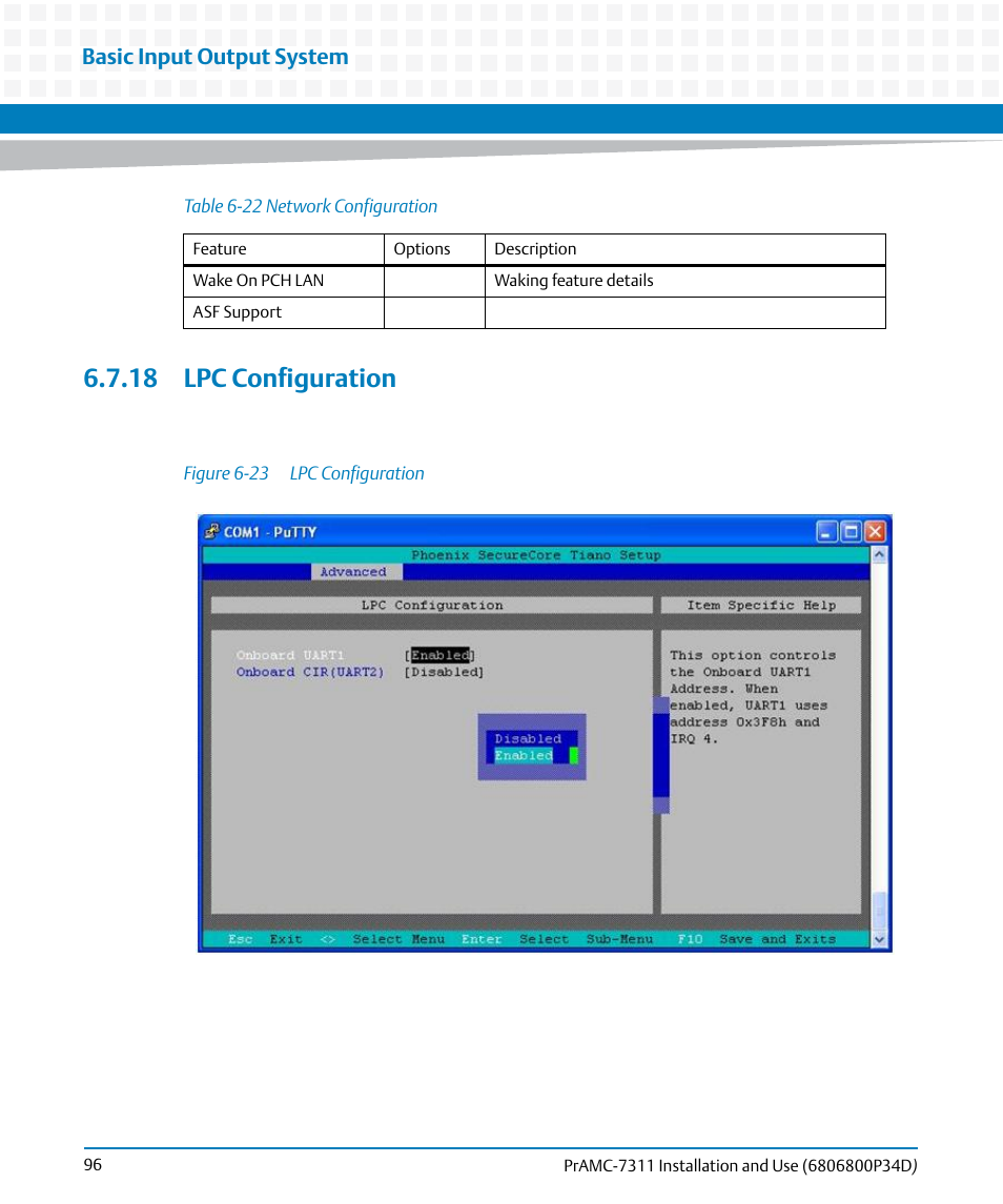 18 lpc configuration, Figure 6-23, Lpc configuration | Basic input output system | Artesyn PrAMC-7311 Installation and Use (June 2014) User Manual | Page 96 / 126