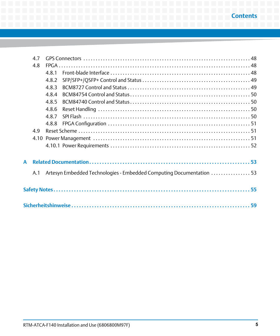 Artesyn RTM ATCA-F140 Installation and Use (July 2014) User Manual | Page 5 / 66