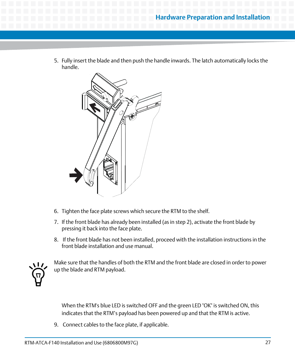 Hardware preparation and installation | Artesyn RTM ATCA-F140 Installation and Use (September 2014) User Manual | Page 27 / 64