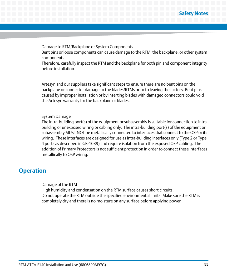 Operation | Artesyn RTM ATCA-F140 Installation and Use (September 2014) User Manual | Page 55 / 64