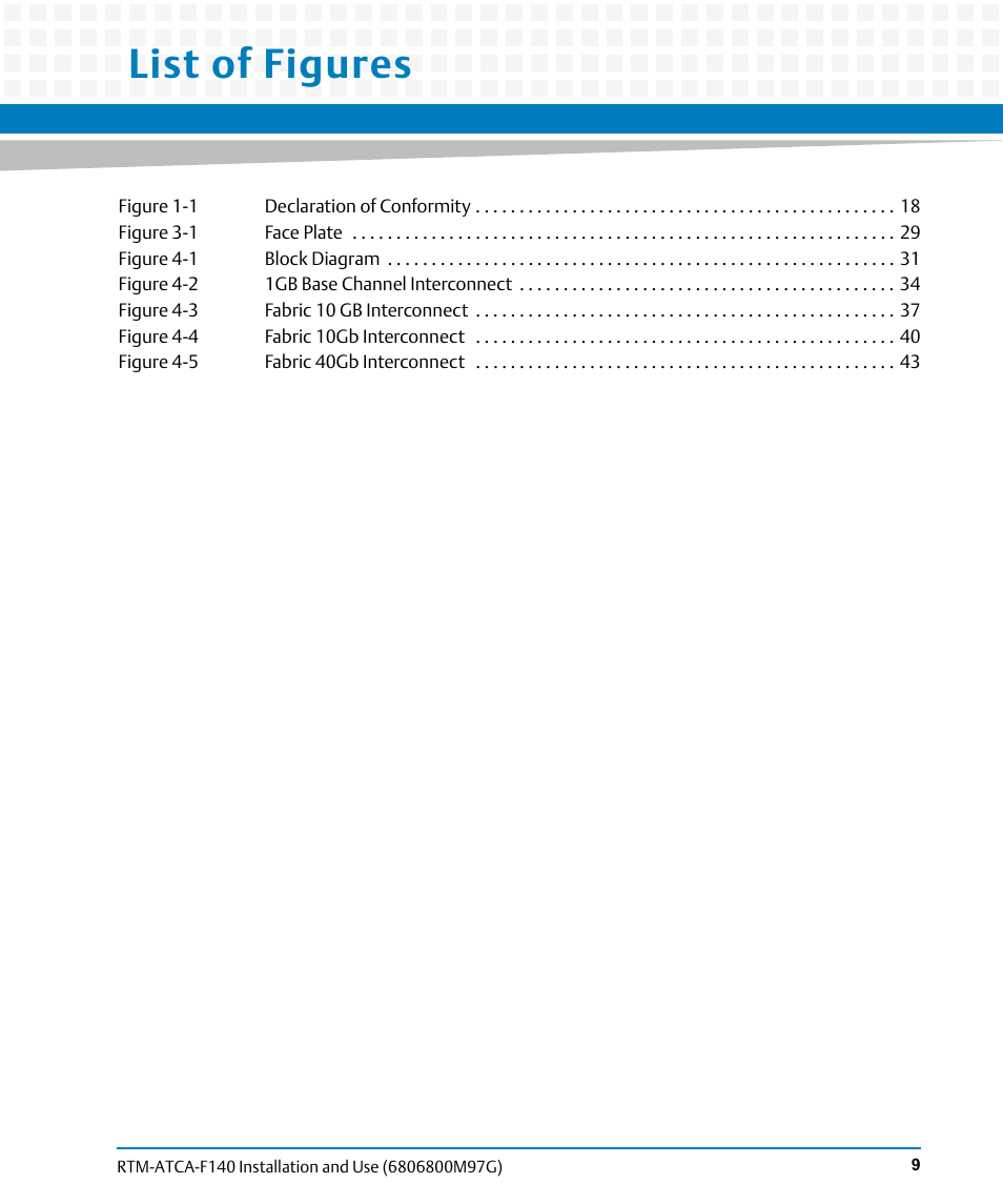 List of figures | Artesyn RTM ATCA-F140 Installation and Use (September 2014) User Manual | Page 9 / 64