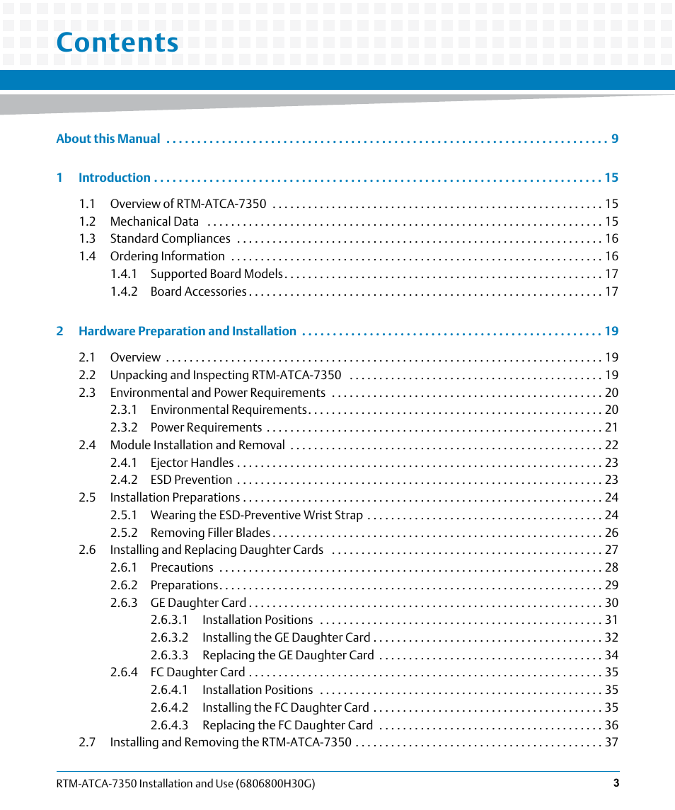 Artesyn RTM-ATCA-7350 Installation and Use (September 2014) User Manual | Page 3 / 70