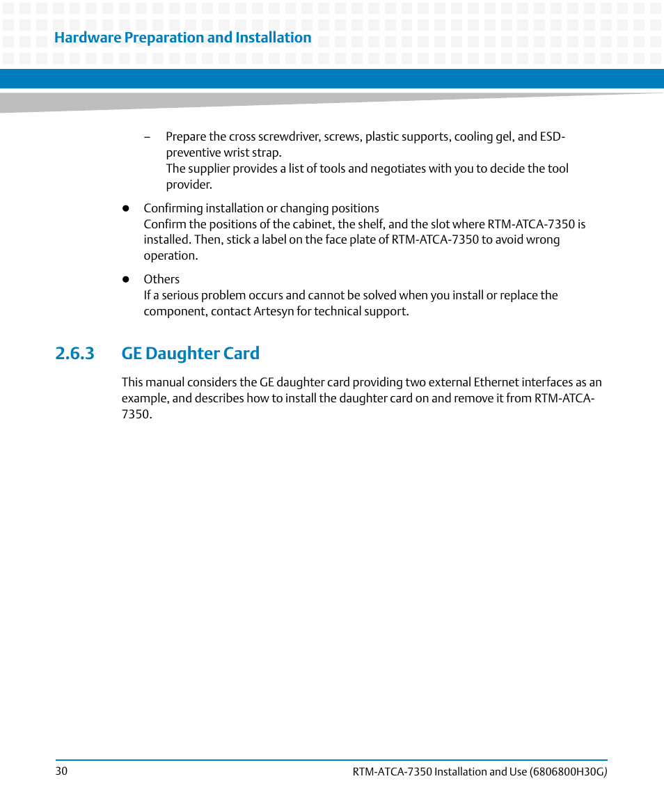 3 ge daughter card | Artesyn RTM-ATCA-7350 Installation and Use (September 2014) User Manual | Page 30 / 70