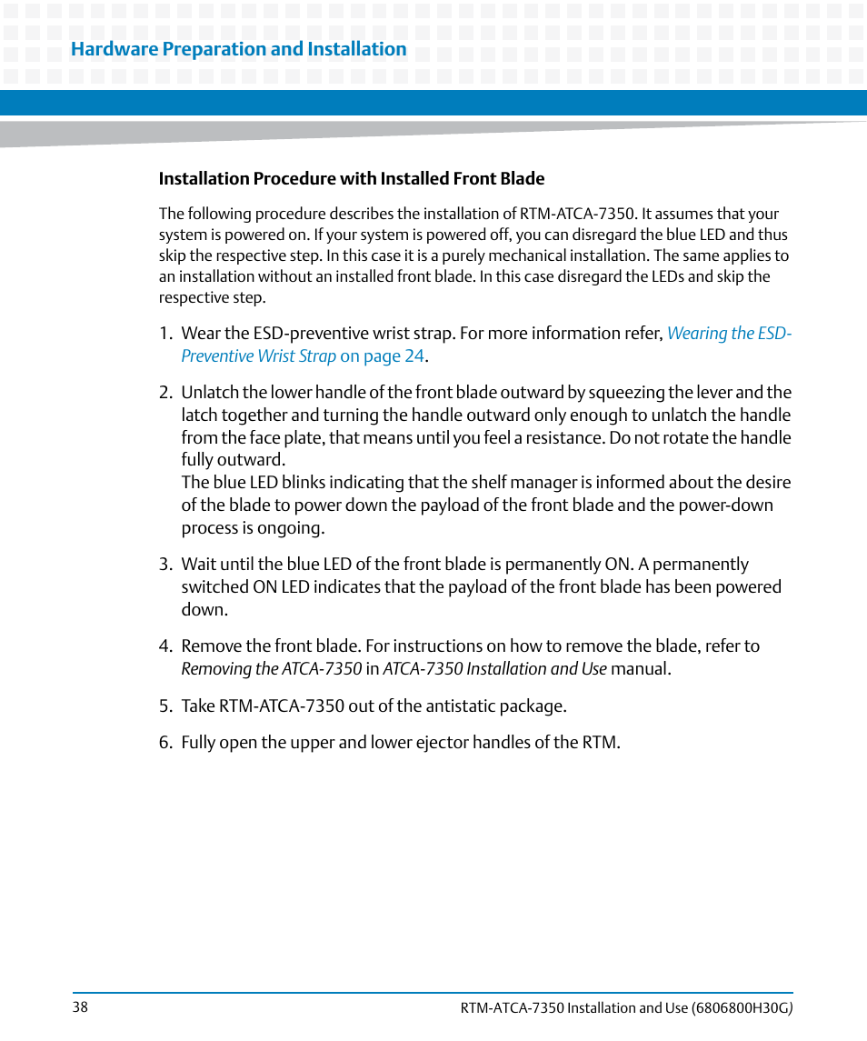 Artesyn RTM-ATCA-7350 Installation and Use (September 2014) User Manual | Page 38 / 70