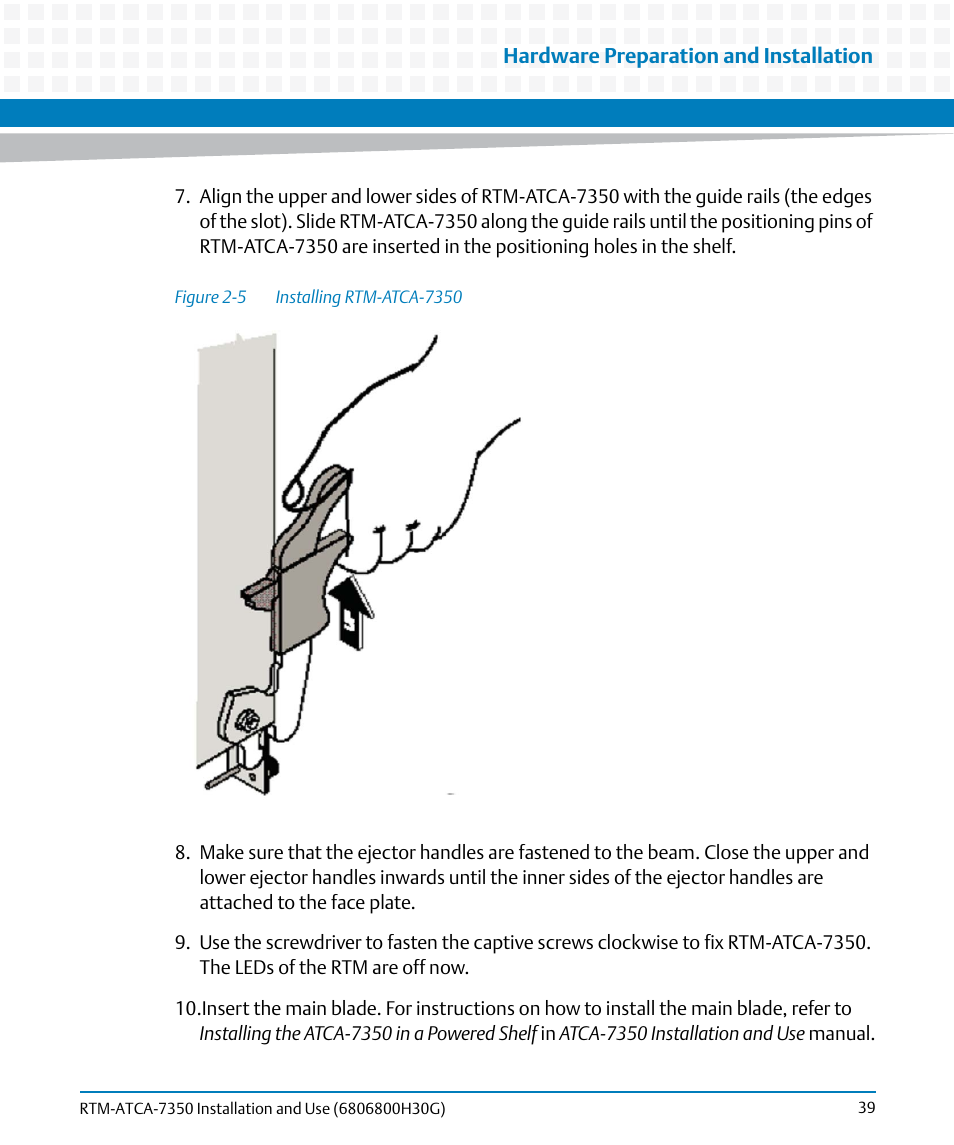 Figure 2-5, Installing rtm-atca-7350 | Artesyn RTM-ATCA-7350 Installation and Use (September 2014) User Manual | Page 39 / 70