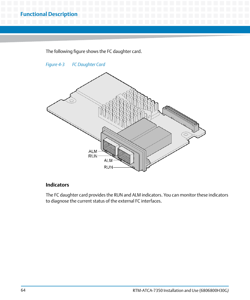 Figure 4-3, Fc daughter card, Functional description | Artesyn RTM-ATCA-7350 Installation and Use (September 2014) User Manual | Page 64 / 70