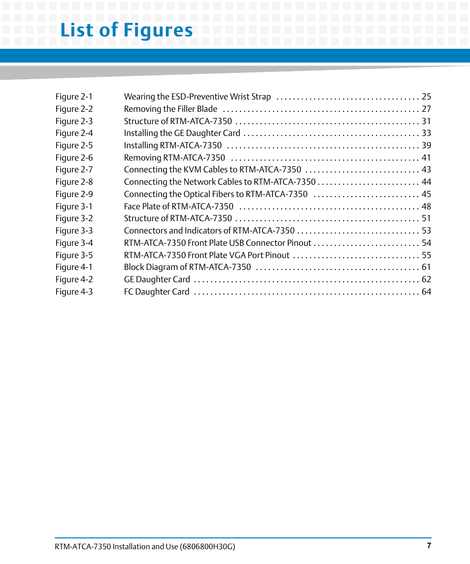 List of figures | Artesyn RTM-ATCA-7350 Installation and Use (September 2014) User Manual | Page 7 / 70