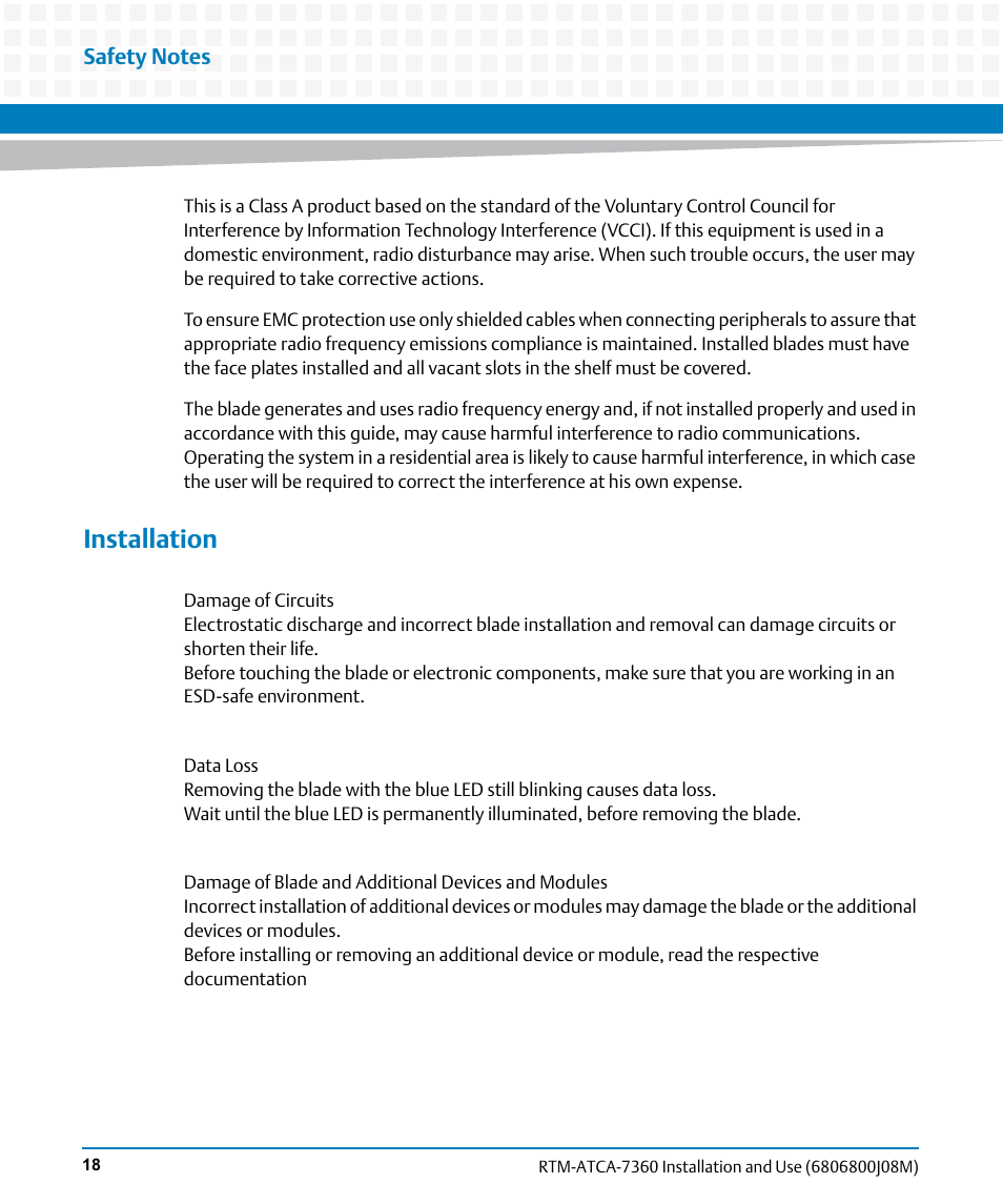 Installation | Artesyn RTM-ATCA-7360 Installation and Use (June 2014) User Manual | Page 18 / 84
