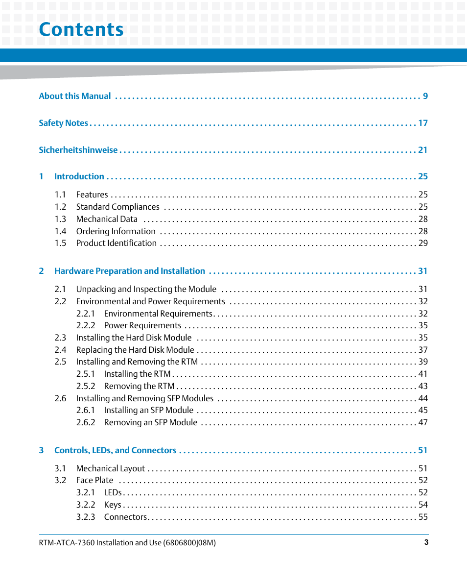 Artesyn RTM-ATCA-7360 Installation and Use (June 2014) User Manual | Page 3 / 84