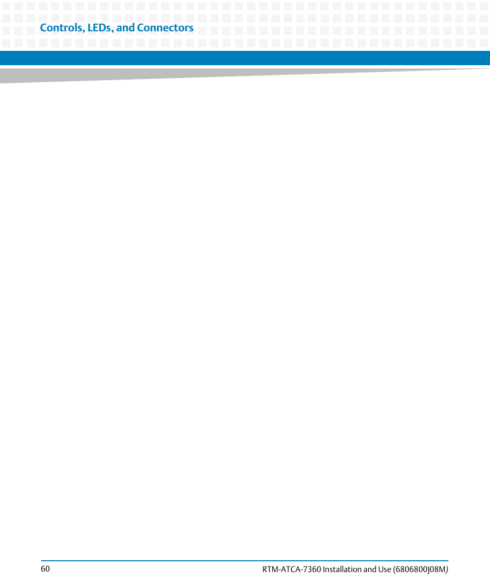 Controls, leds, and connectors | Artesyn RTM-ATCA-7360 Installation and Use (June 2014) User Manual | Page 60 / 84