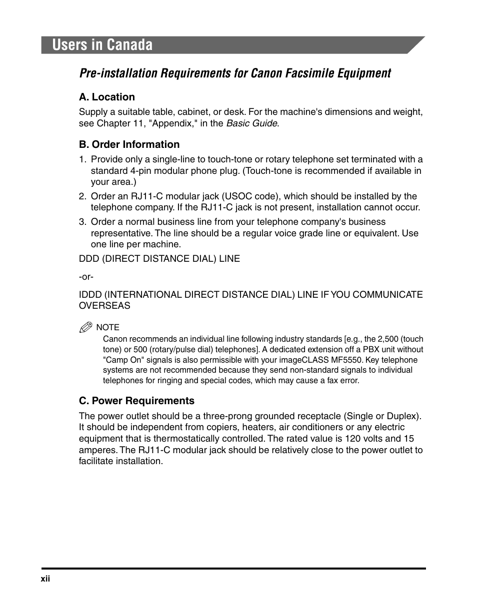 Users in canada | Canon MF5550 User Manual | Page 14 / 98