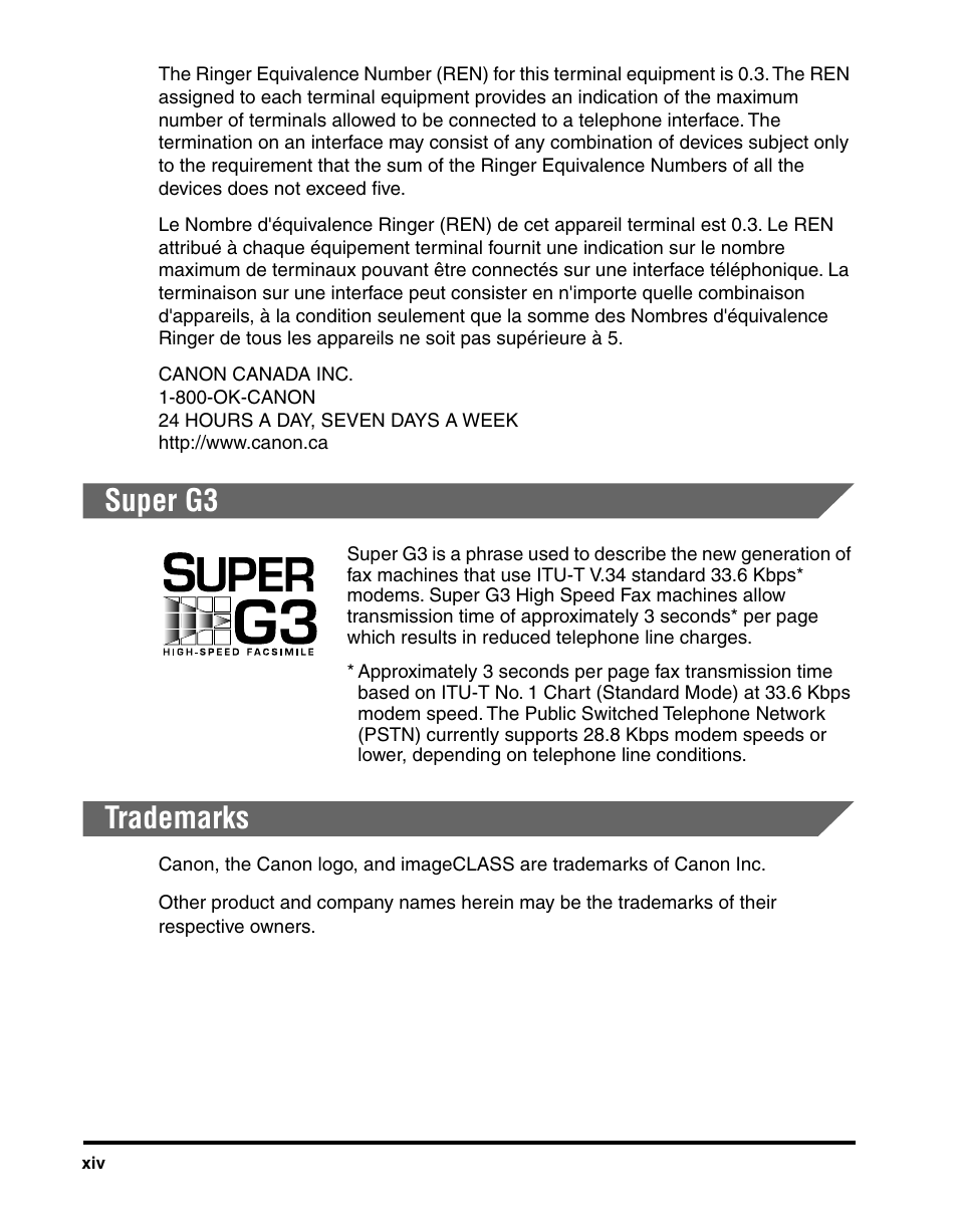 Super g3, Trademarks, Super g3 trademarks | Canon MF5550 User Manual | Page 16 / 98