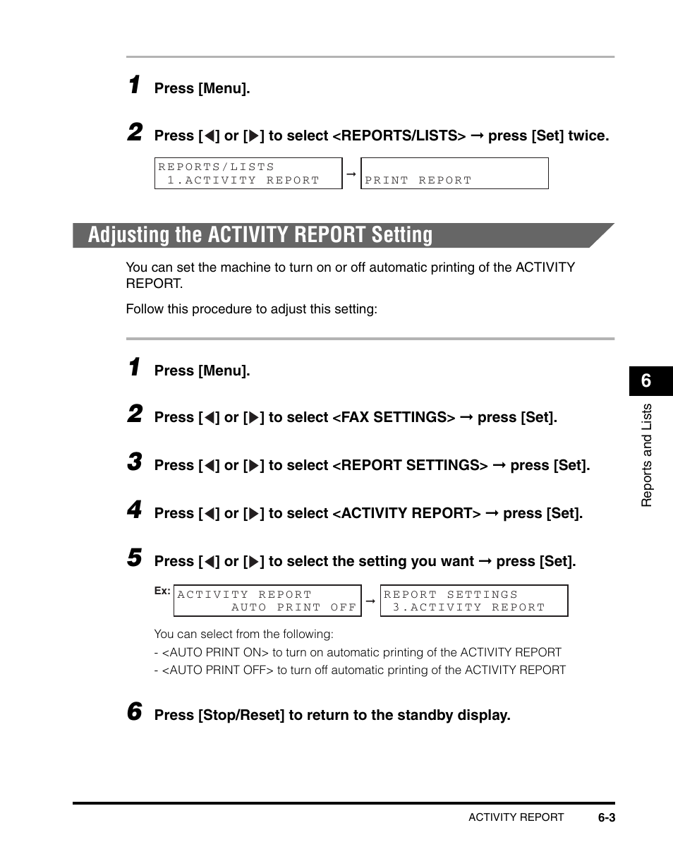 Adjusting the activity report setting | Canon MF5550 User Manual | Page 65 / 98