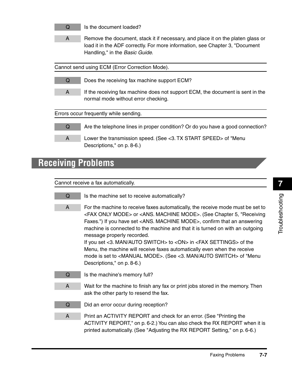 Receiving problems | Canon MF5550 User Manual | Page 77 / 98