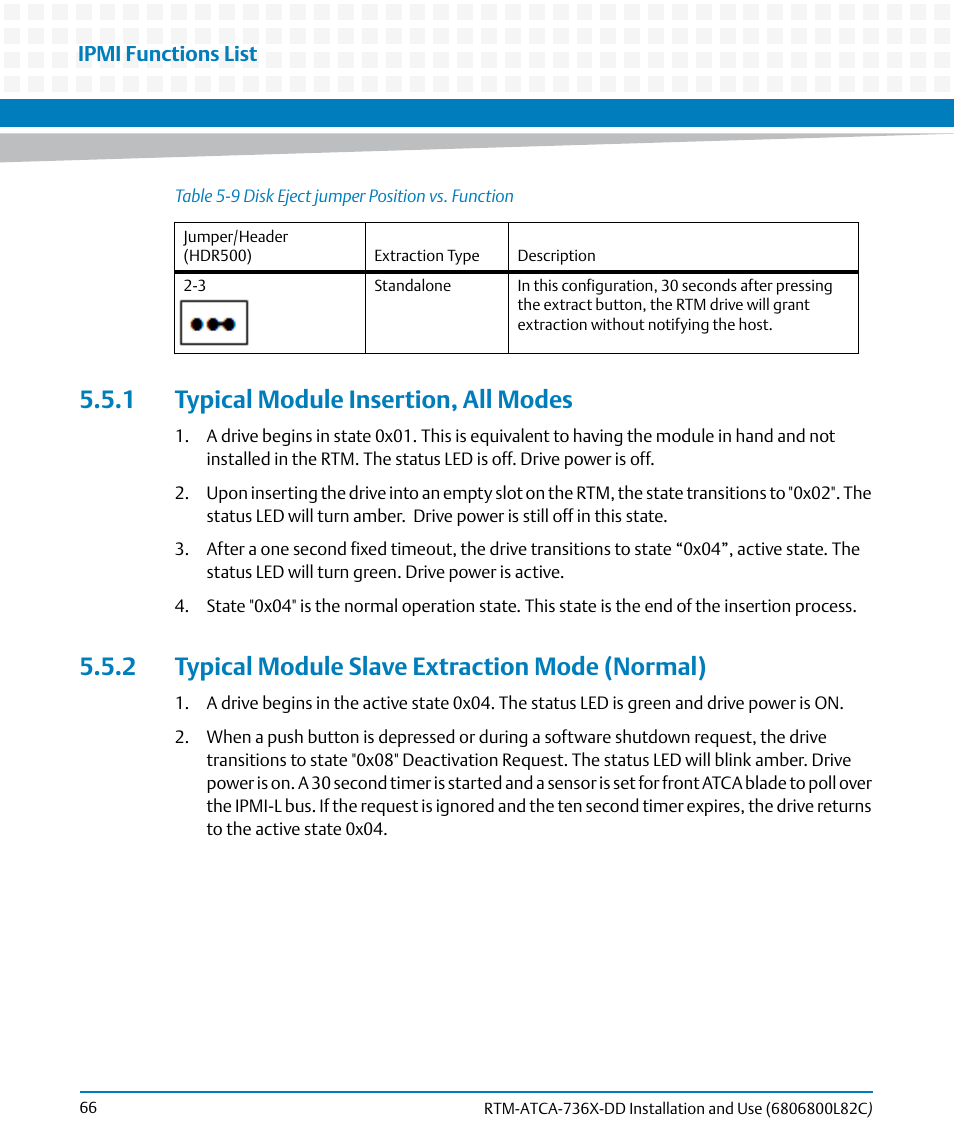 1 typical module insertion, all modes, 2 typical module slave extraction mode (normal) | Artesyn RTM-ATCA-736x-DD Installation and Use (June 2014) User Manual | Page 66 / 76