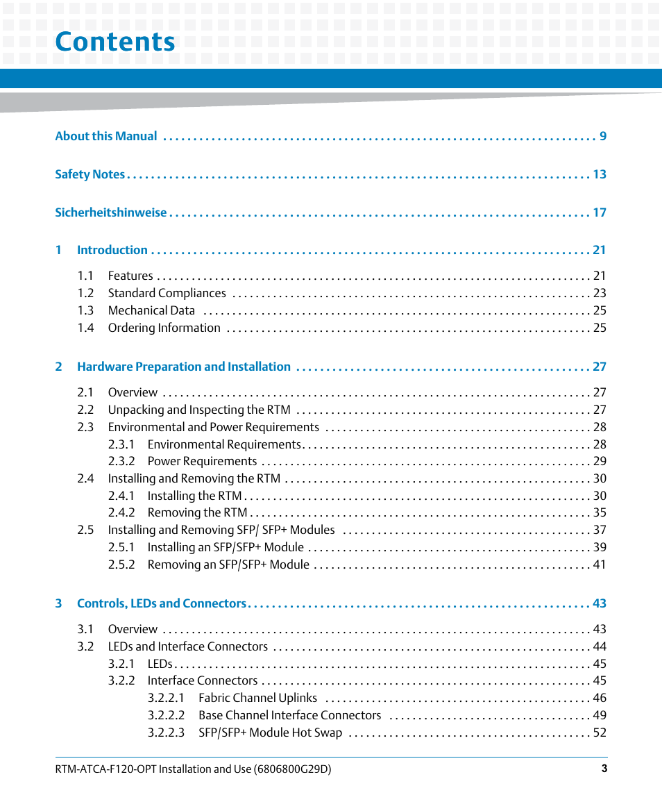 Artesyn RTM-ATCA-F120 Installation and Use (August 2014) User Manual | Page 3 / 68