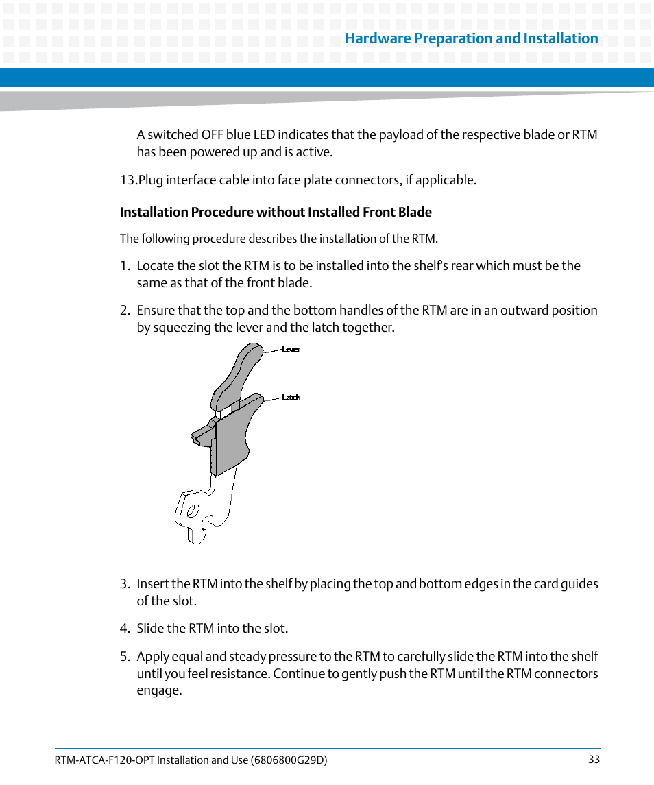 Artesyn RTM-ATCA-F120 Installation and Use (August 2014) User Manual | Page 33 / 68