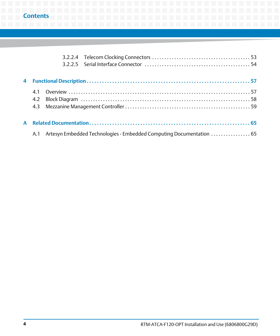 Artesyn RTM-ATCA-F120 Installation and Use (August 2014) User Manual | Page 4 / 68