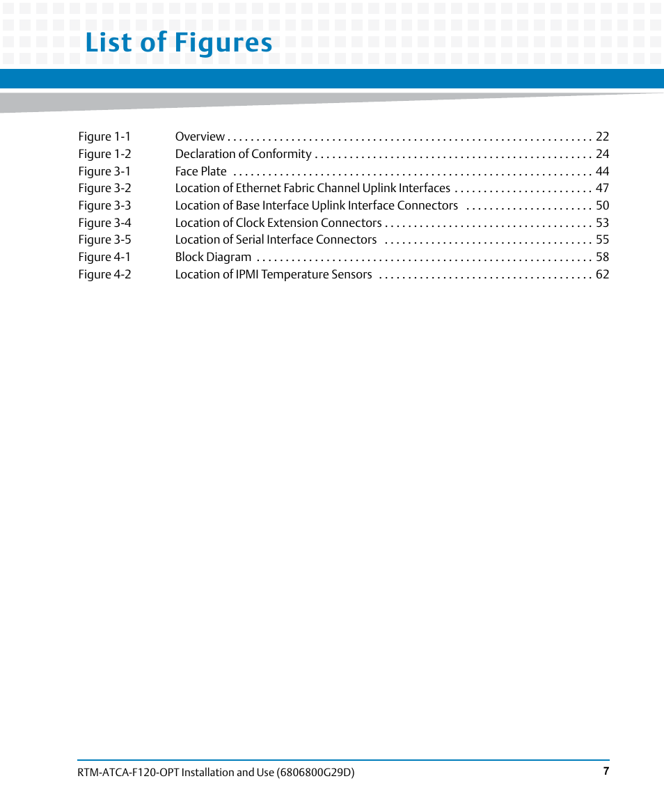 List of figures | Artesyn RTM-ATCA-F120 Installation and Use (August 2014) User Manual | Page 7 / 68