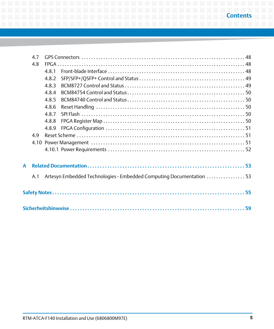 Artesyn RTM-ATCA-F140 Installation and Use (May 2014) User Manual | Page 5 / 66