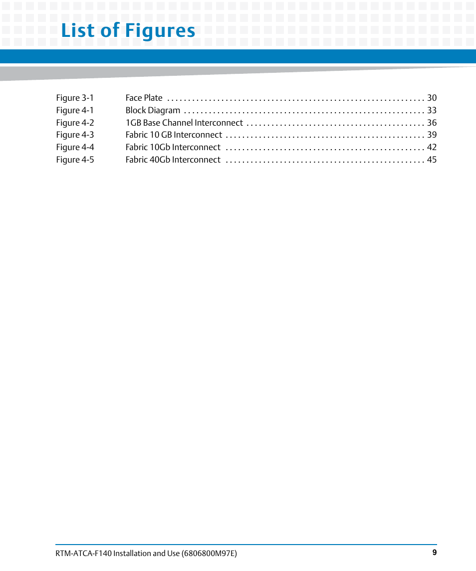 List of figures | Artesyn RTM-ATCA-F140 Installation and Use (May 2014) User Manual | Page 9 / 66