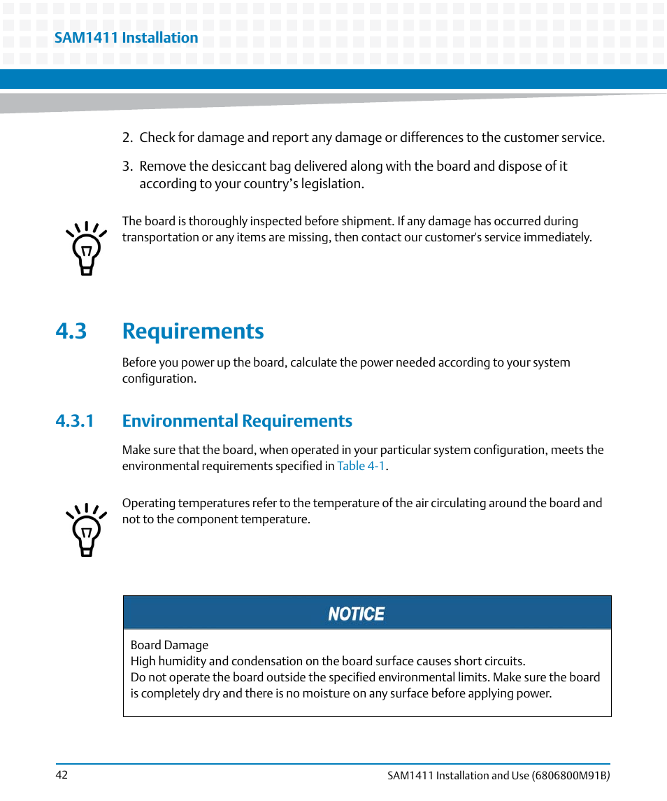 3 requirements, 1 environmental requirements, Requirements | Artesyn SAM1411 Installation and Use (September 2014) User Manual | Page 42 / 80