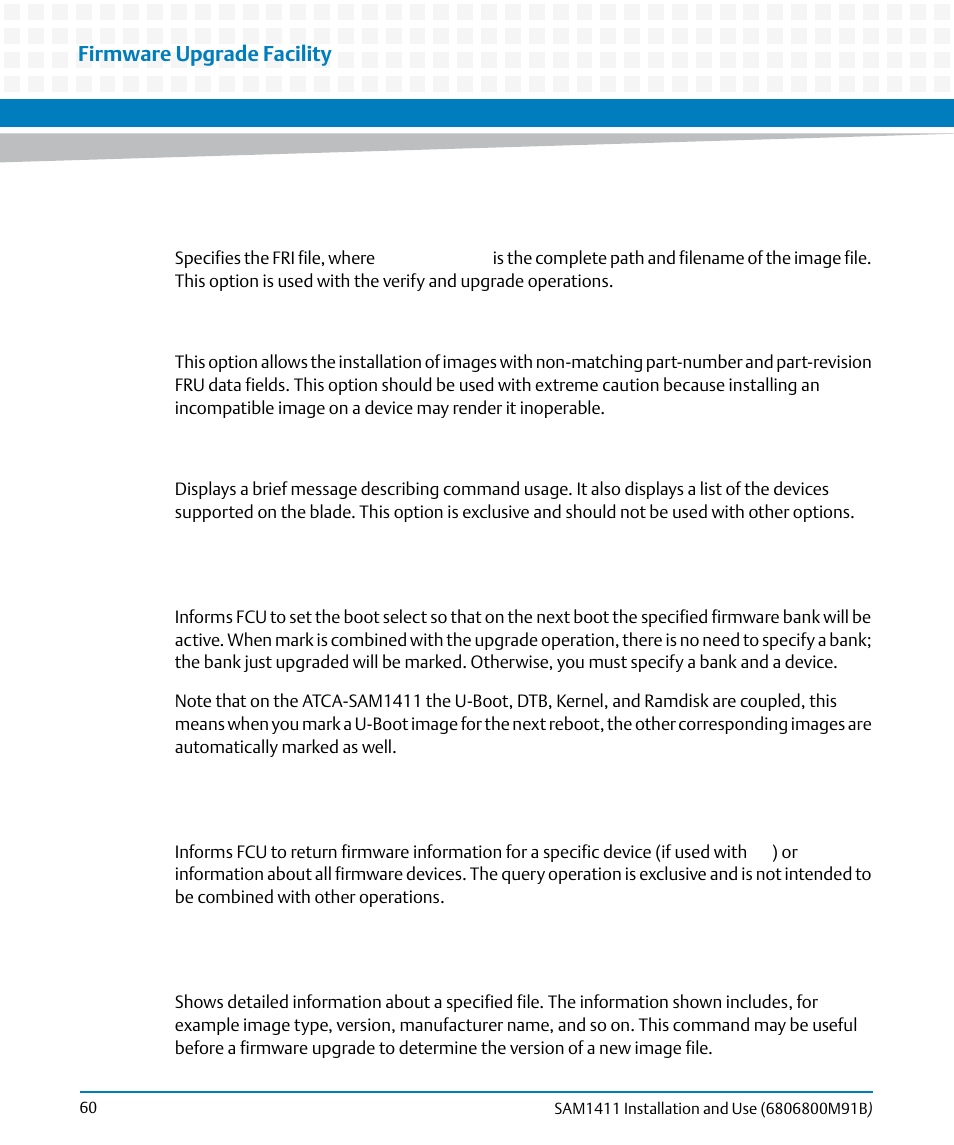 Firmware upgrade facility | Artesyn SAM1411 Installation and Use (September 2014) User Manual | Page 60 / 80