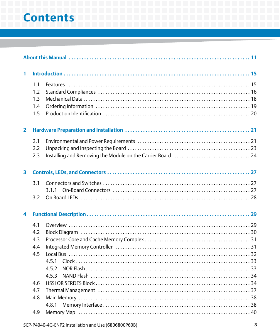 Artesyn SCP-P4040-4G-ENP2 Installation and Use (August 2014) User Manual | Page 3 / 74