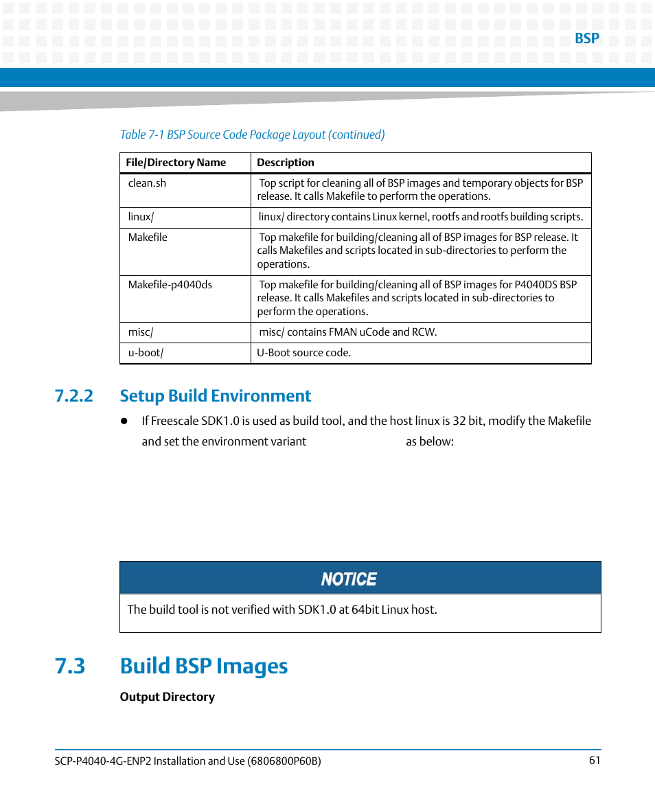 2 setup build environment, 3 build bsp images | Artesyn SCP-P4040-4G-ENP2 Installation and Use (August 2014) User Manual | Page 61 / 74