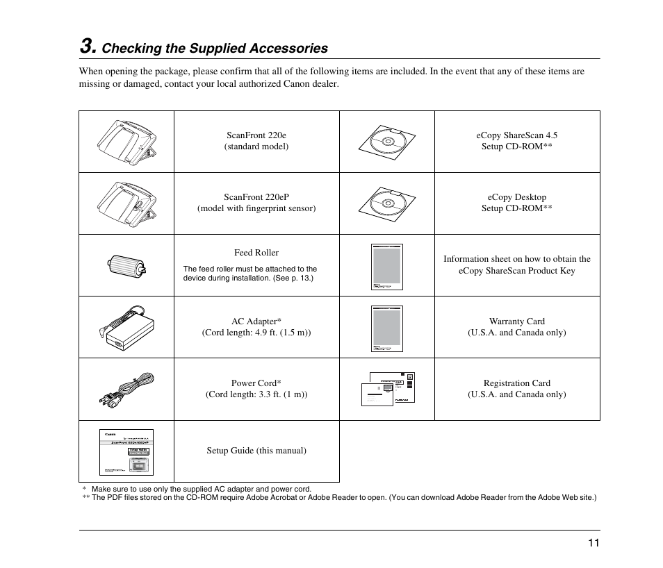 Checking the supplied accessories, Checking the supplied accessories (see p. 11) | Canon 220EP User Manual | Page 15 / 44