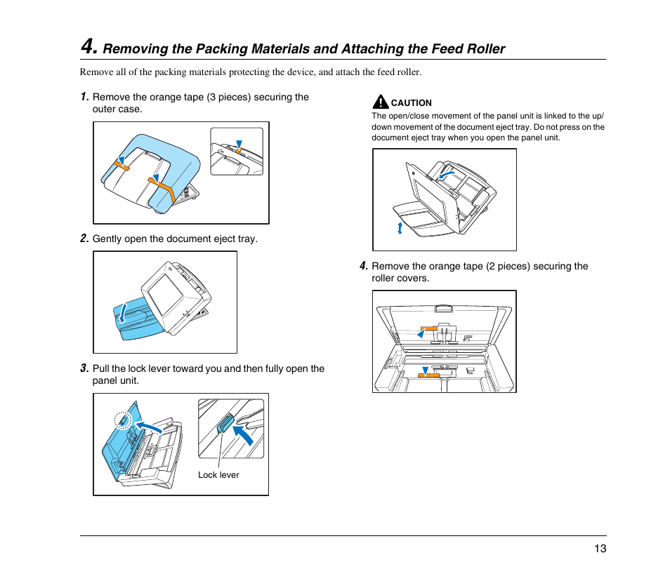 Removing the packing materials and, Attaching the feed roller, See p. 13.) | Canon 220EP User Manual | Page 17 / 44