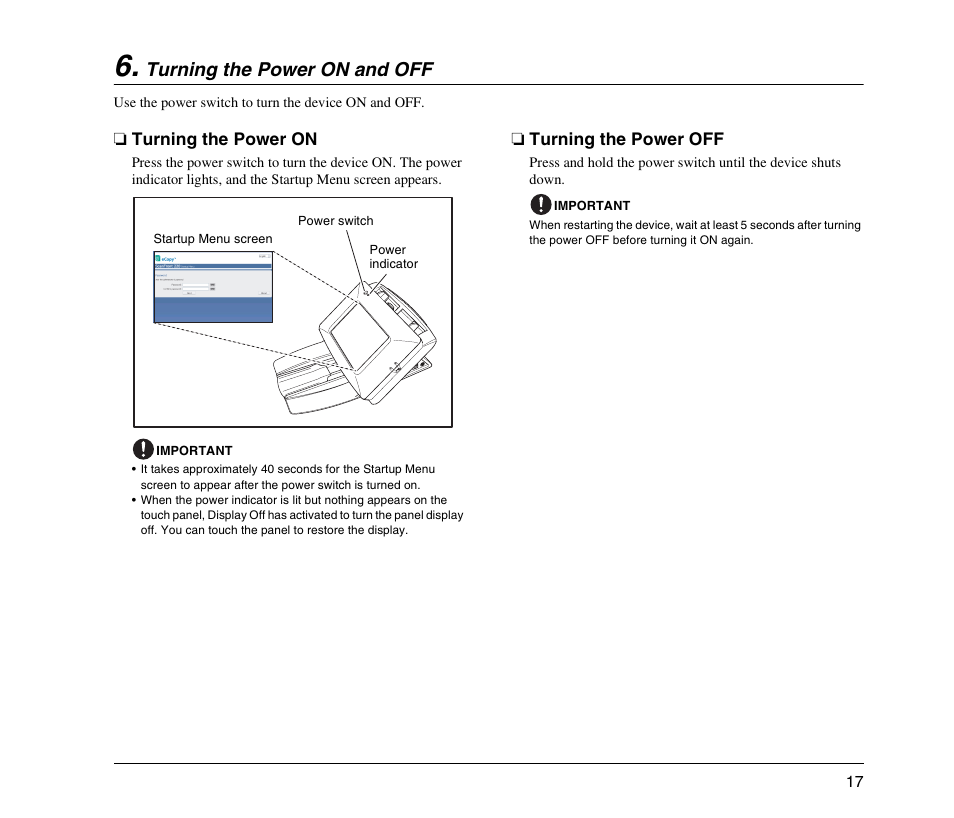 Turning the power on and off, Turning the power on, Turning the power off | Turning the power on turning the power off, Turning the power on and off (see p. 17) | Canon 220EP User Manual | Page 21 / 44