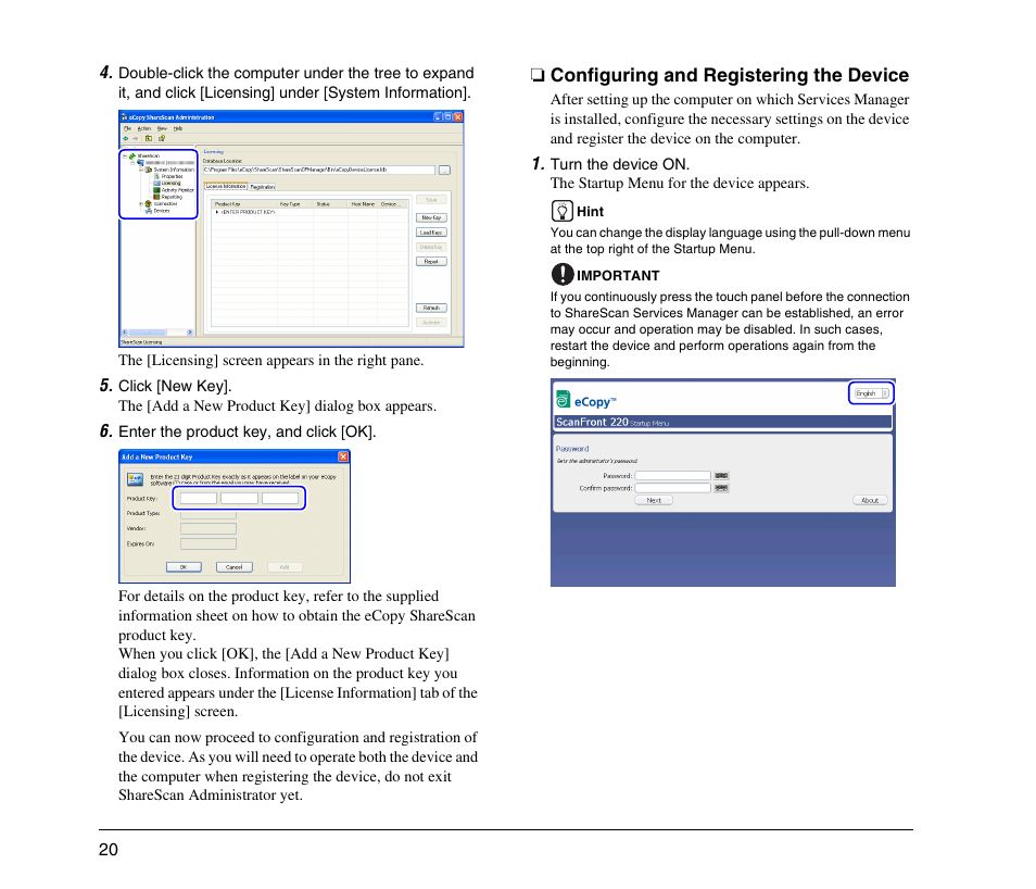 Configuring and registering the device | Canon 220EP User Manual | Page 24 / 44