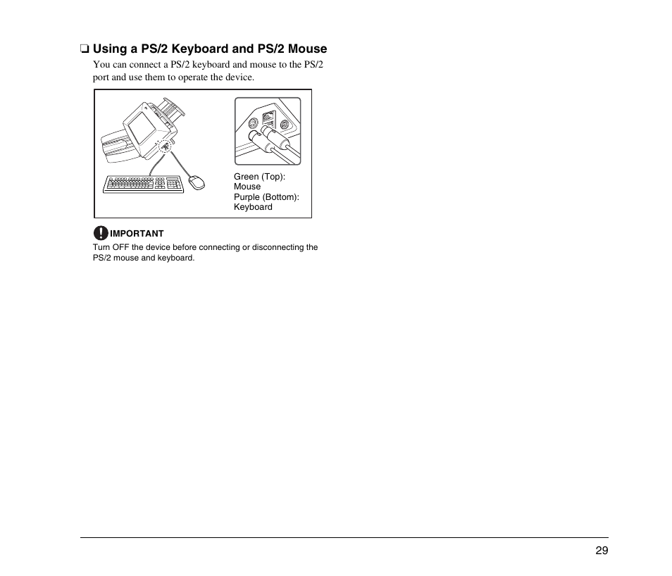 Using a ps/2 keyboard and ps/2 mouse | Canon 220EP User Manual | Page 33 / 44