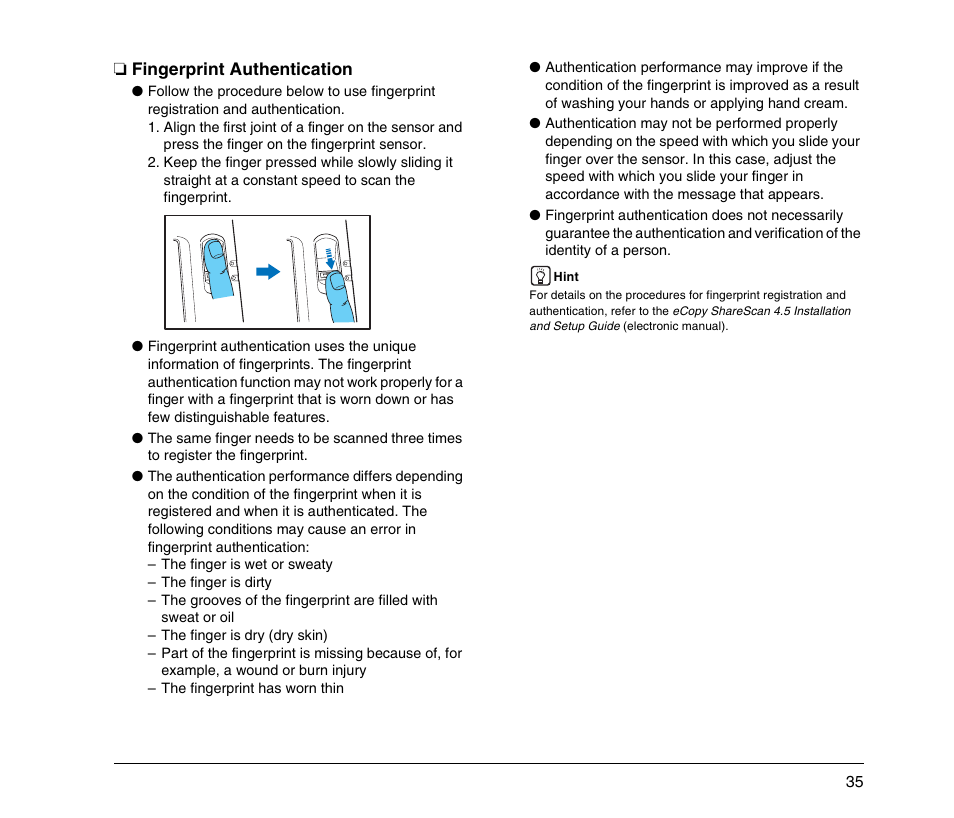 Fingerprint authentication | Canon 220EP User Manual | Page 39 / 44