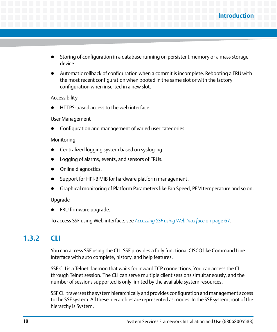 2 cli, Introduction | Artesyn System Services Framework Installation and Use (February 2014) User Manual | Page 18 / 88